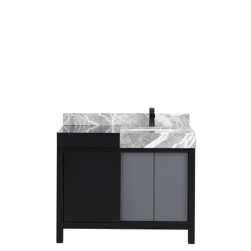 Zilara Transitional Black and Grey 42" Vanity, Cascata Nera Matte Black Faucet | LZ342242SLISFCM