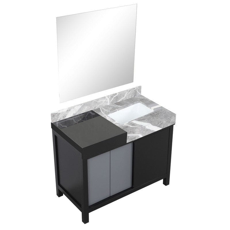 Zilara Transitional Black and Grey 42" Vanity, Castle Grey Marble Top, 34" Frameless Mirror | LZ342242SLISM34