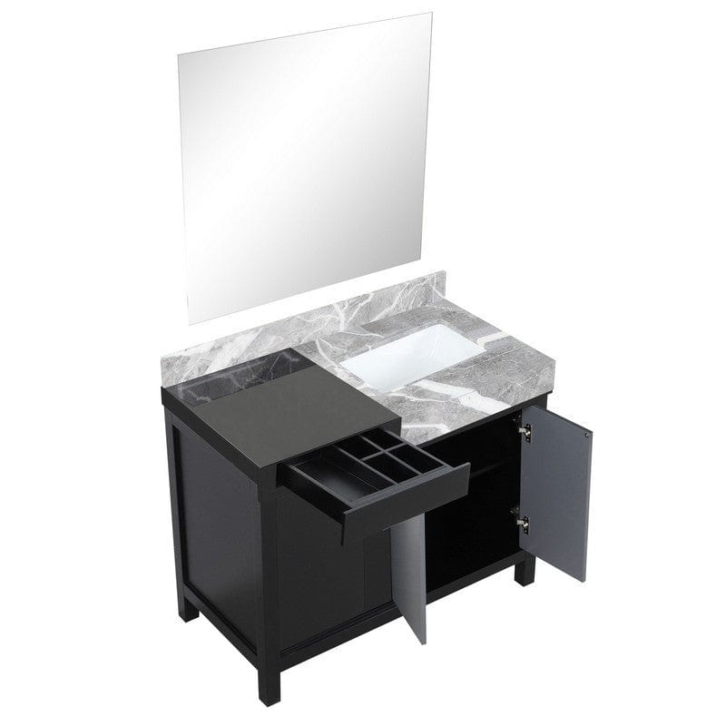 Zilara Transitional Black and Grey 42" Vanity, Castle Grey Marble Top, 34" Frameless Mirror | LZ342242SLISM34