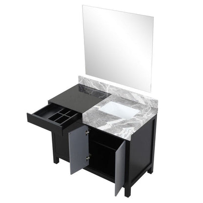 Zilara Transitional Black and Grey 42" Vanity, Castle Grey Marble Top, 34" Frameless Mirror | LZ342242SLISM34