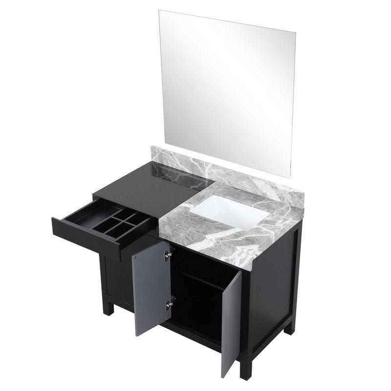 Zilara Transitional Black and Grey 42" Vanity, Castle Grey Marble Top, 34" Frameless Mirror | LZ342242SLISM34