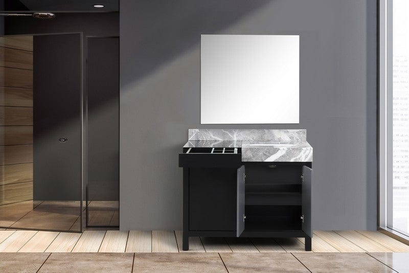 Zilara Transitional Black and Grey 42" Vanity, Castle Grey Marble Top, 34" Frameless Mirror | LZ342242SLISM34