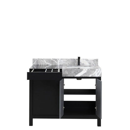 Zilara Transitional Black and Grey 42" Vanity, Castle Grey Marble Top, and Balzani Gun Metal Faucet | LZ342242SLISFBG