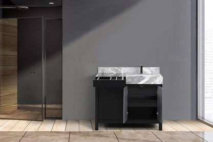 Zilara Transitional Black and Grey 42" Vanity, Castle Grey Marble Top, and Balzani Gun Metal Faucet | LZ342242SLISFBG