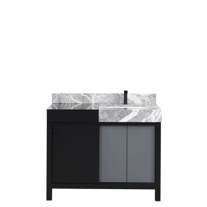 Zilara Transitional Black and Grey 42" Vanity, Castle Grey Marble Top, and Balzani Gun Metal Faucet | LZ342242SLISFBG