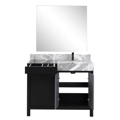 Zilara Transitional Black and Grey 42" Vanity Set, Balzani Gun Metal Faucet Set, and 34" Frameless Mirror | LZ342242SLISM34FBG