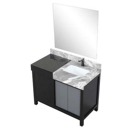 Zilara Transitional Black and Grey 42" Vanity Set, Balzani Gun Metal Faucet Set, and 34" Frameless Mirror | LZ342242SLISM34FBG