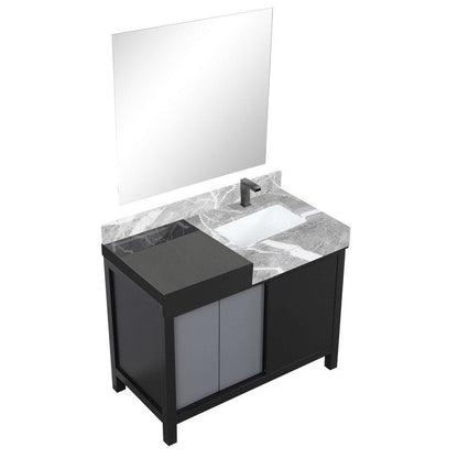 Zilara Transitional Black and Grey 42" Vanity Set, Balzani Gun Metal Faucet Set, and 34" Frameless Mirror | LZ342242SLISM34FBG