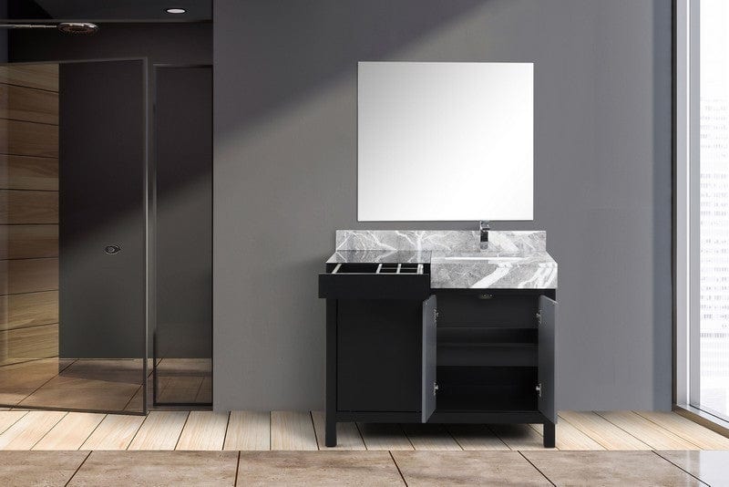 Zilara Transitional Black and Grey 42" Vanity Set, Monte Chrome Faucet Set, and 34" Frameless Mirror | LZ342242SLISM34FMC