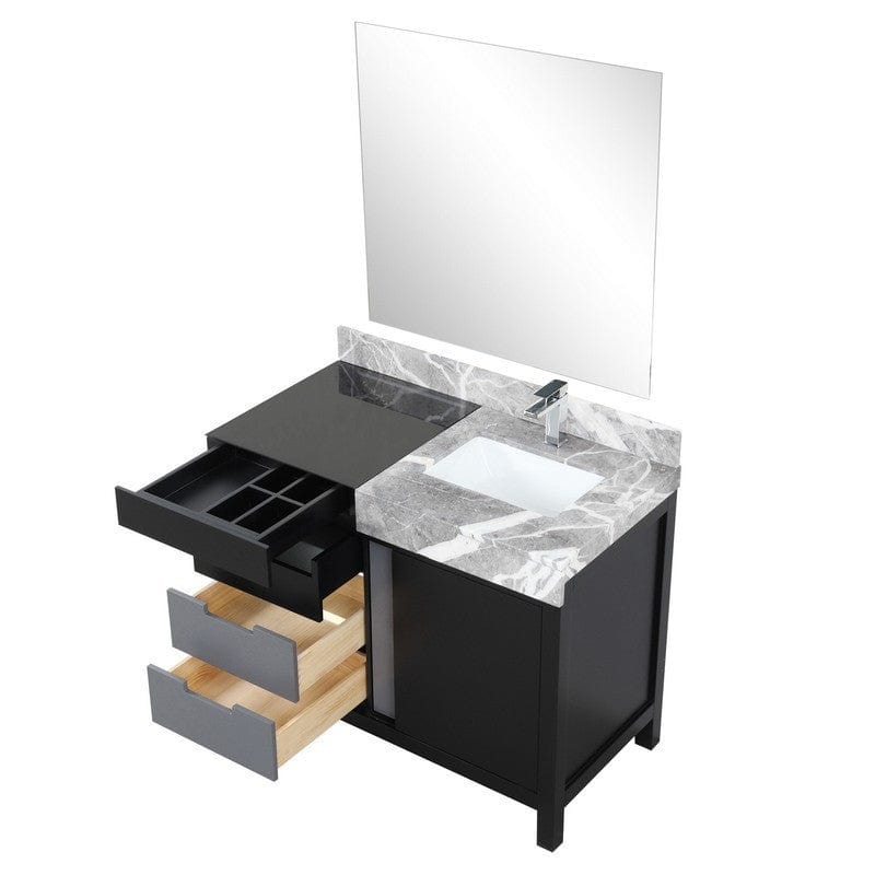 Zilara Transitional Black and Grey 42" Vanity Set, Monte Chrome Faucet Set, and 34" Frameless Mirror | LZ342242SLISM34FMC