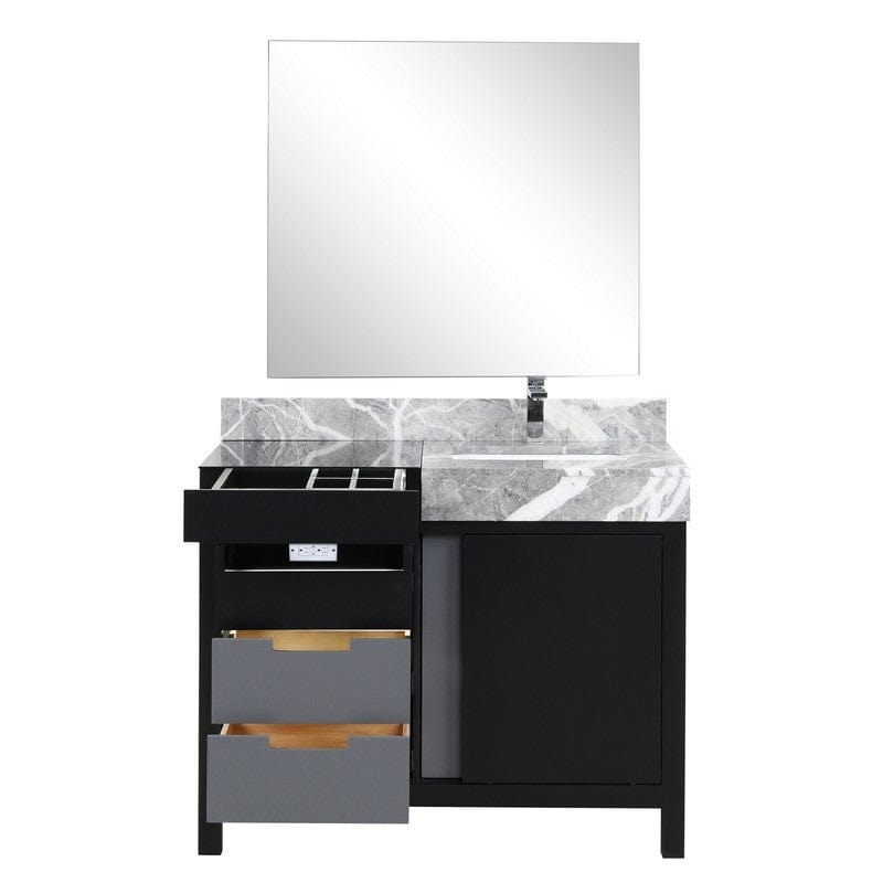 Zilara Transitional Black and Grey 42" Vanity Set, Monte Chrome Faucet Set, and 34" Frameless Mirror | LZ342242SLISM34FMC