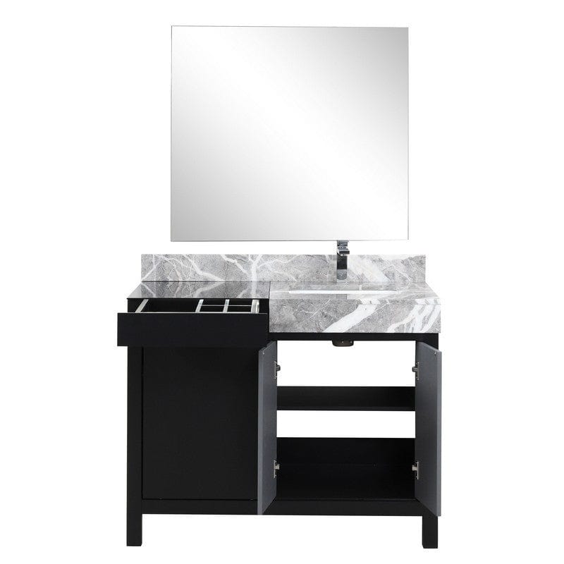 Zilara Transitional Black and Grey 42" Vanity Set, Monte Chrome Faucet Set, and 34" Frameless Mirror | LZ342242SLISM34FMC