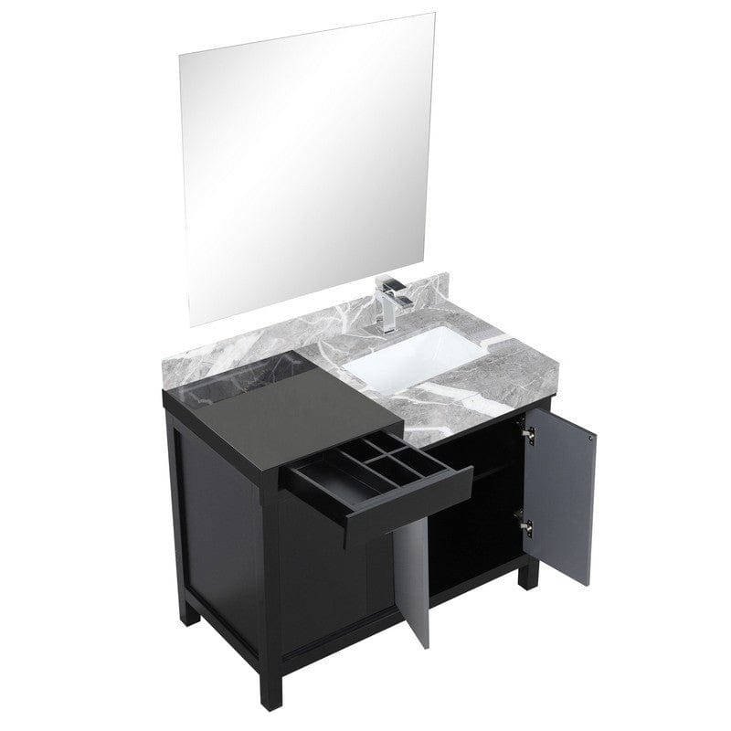 Zilara Transitional Black and Grey 42" Vanity Set, Monte Chrome Faucet Set, and 34" Frameless Mirror | LZ342242SLISM34FMC