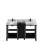 Zilara Transitional Black and Grey 55" Double Vanity, Cascata Nera Matte Black Faucet Set | LZ342255SLISFCM