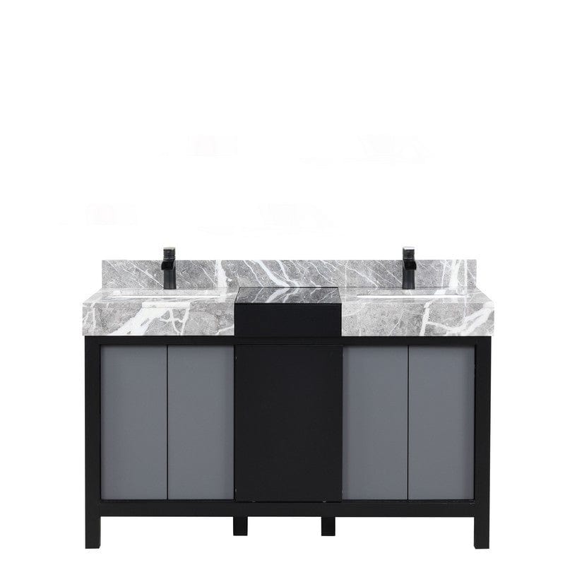 Zilara Transitional Black and Grey 55" Double Vanity, Cascata Nera Matte Black Faucet Set | LZ342255SLISFCM