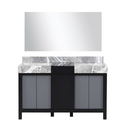 Zilara Transitional Black and Grey 55" Double Vanity, Castle Grey Marble Tops, 53" Frameless Mirror | LZ342255SLISM53