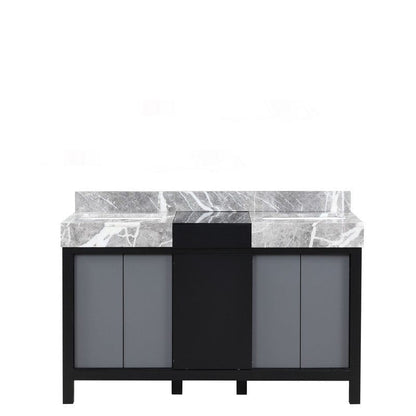 Zilara Transitional Black and Grey 55" Double Vanity, Castle Grey Marble Tops, and White Square Sinks | LZ342255SLIS000