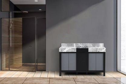 Zilara Transitional Black and Grey 55" Double Vanity, Castle Grey Marble Tops, and White Square Sinks | LZ342255SLIS000