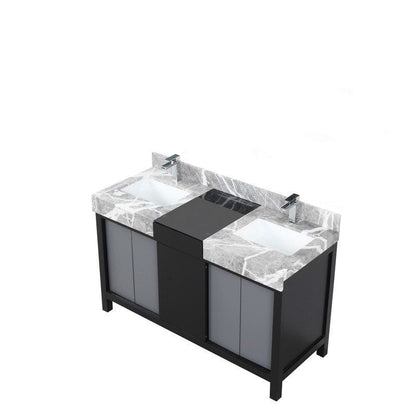 Zilara Transitional Black and Grey 55" Double Vanity, Monte Chrome Faucet Set | LZ342255SLISFMC