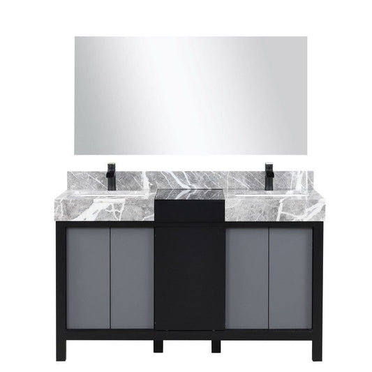 Zilara Transitional Black and Grey 55" Double Vanity Set, Cascata Nera Matte Black Faucet Set | LZ342255SLISM53FCM