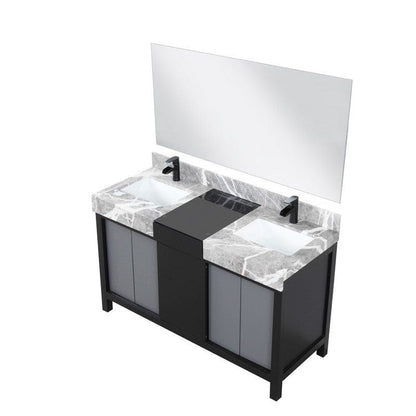 Zilara Transitional Black and Grey 55" Double Vanity Set, Cascata Nera Matte Black Faucet Set | LZ342255SLISM53FCM