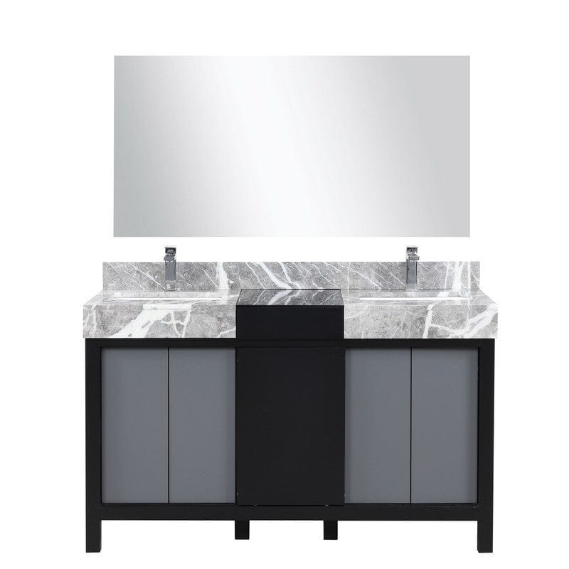 Zilara Transitional Black and Grey 55" Double Vanity Set, Monte Chrome Faucet Set | LZ342255SLISM53FMC