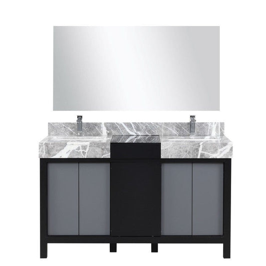 Zilara Transitional Black and Grey 55" Double Vanity Set, Monte Chrome Faucet Set | LZ342255SLISM53FMC