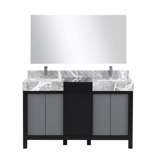 Zilara Transitional Black and Grey 55 Double Vanity Set, Monte Chrome Faucet Set | LZ342255SLISM53FMC