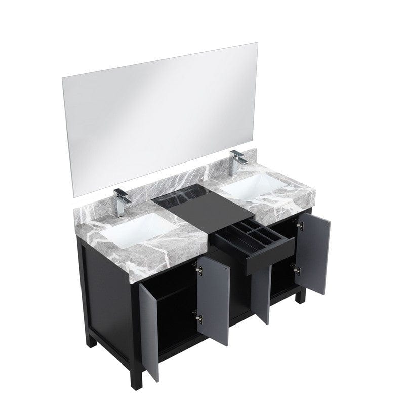 Zilara Transitional Black and Grey 55" Double Vanity Set, Monte Chrome Faucet Set | LZ342255SLISM53FMC