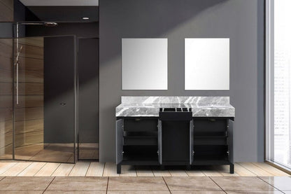 Zilara Transitional Black and Grey 60" Double Vanity, 28" Frameless Mirrors | LZ342260DLISM28