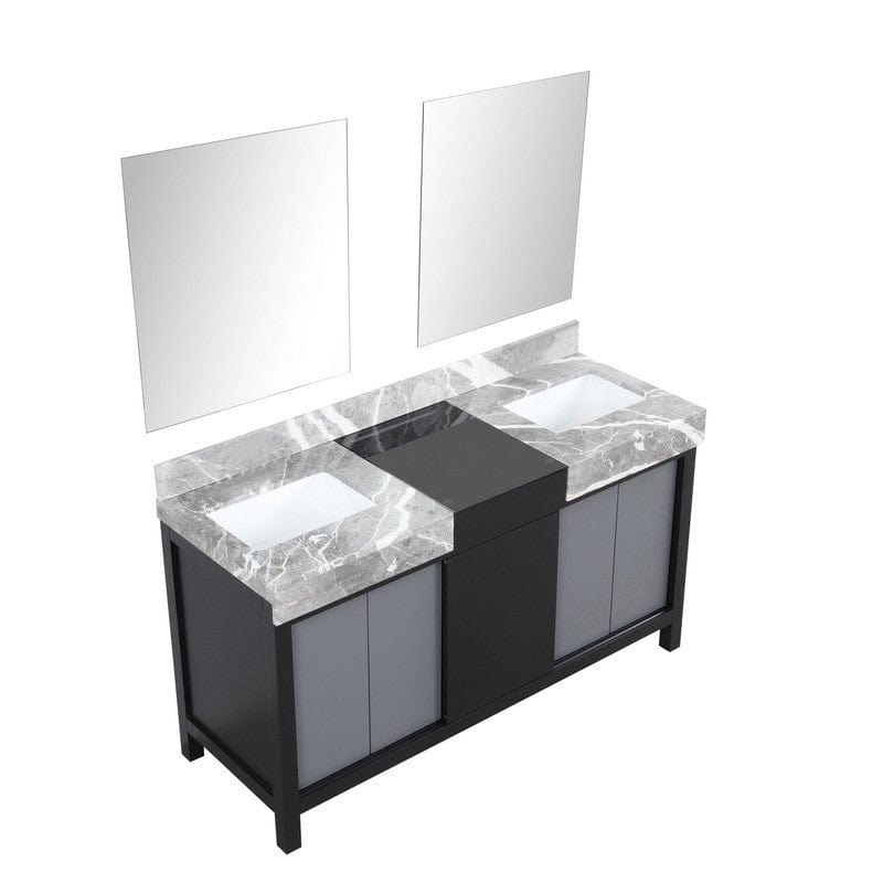 Zilara Transitional Black and Grey 60" Double Vanity, 28" Frameless Mirrors | LZ342260DLISM28