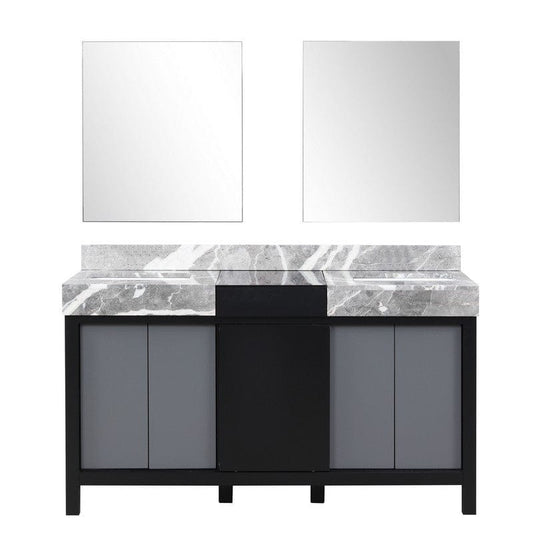 Zilara Transitional Black and Grey 60" Double Vanity, 28" Frameless Mirrors | LZ342260DLISM28