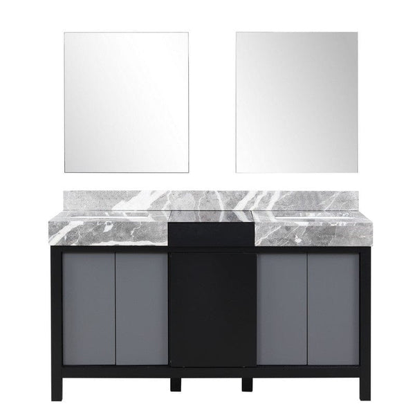 Zilara Transitional Black and Grey 60 Double Vanity, 28 Frameless Mirrors | LZ342260DLISM28