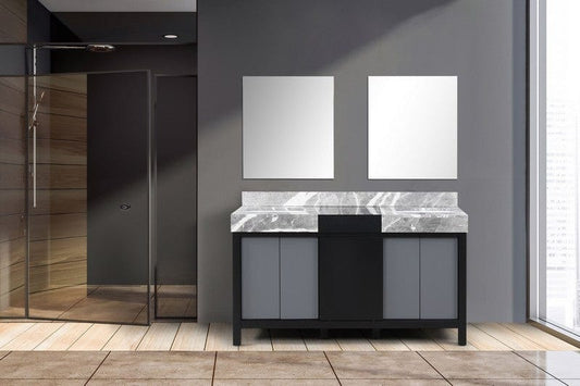 Zilara Transitional Black and Grey 60" Double Vanity, 28" Frameless Mirrors | LZ342260DLISM28