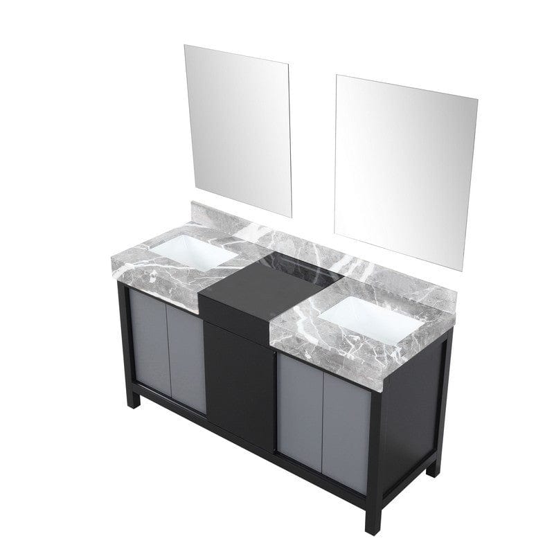 Zilara Transitional Black and Grey 60" Double Vanity, 28" Frameless Mirrors | LZ342260DLISM28