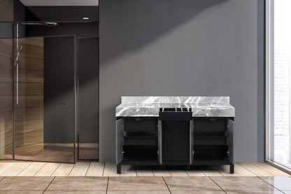 Zilara Transitional Black and Grey 60" Double Vanity, Castle Grey Marble Tops | LZ342260DLIS000