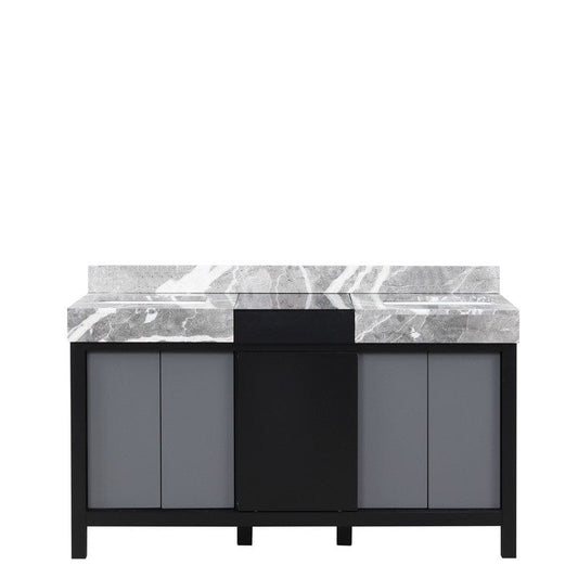 Zilara Transitional Black and Grey 60" Double Vanity, Castle Grey Marble Tops | LZ342260DLIS000