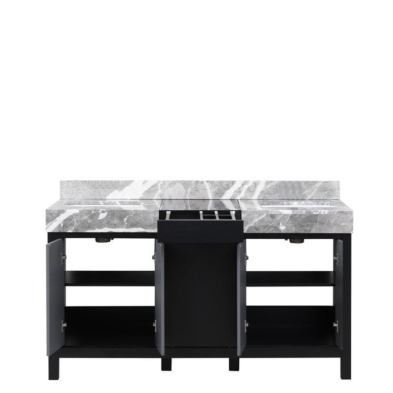 Zilara Transitional Black and Grey 60" Double Vanity, Castle Grey Marble Tops | LZ342260DLIS000