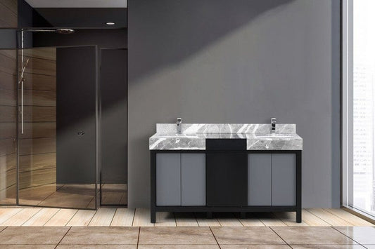 Zilara Transitional Black and Grey 60" Double Vanity, Monte Chrome Faucet Set | LZ342260DLISFMC