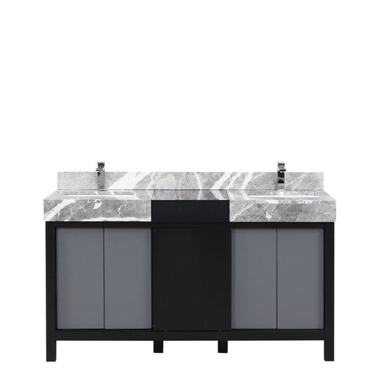 Zilara Transitional Black and Grey 60" Double Vanity, Monte Chrome Faucet Set | LZ342260DLISFMC
