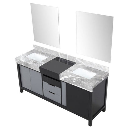 Zilara Transitional Black and Grey 72" Double Vanity, 28" Frameless Mirrors | LZ342272DLISM28