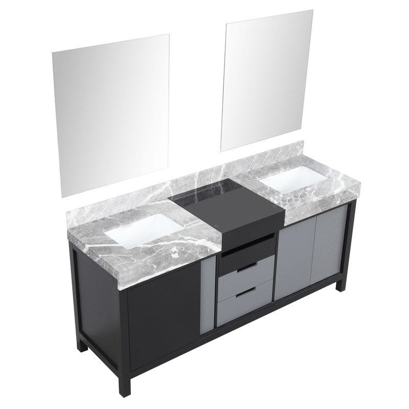 Zilara Transitional Black and Grey 72" Double Vanity, 28" Frameless Mirrors | LZ342272DLISM28