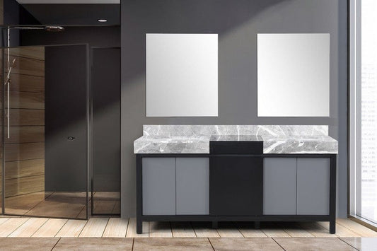 Zilara Transitional Black and Grey 72" Double Vanity, 28" Frameless Mirrors | LZ342272DLISM28