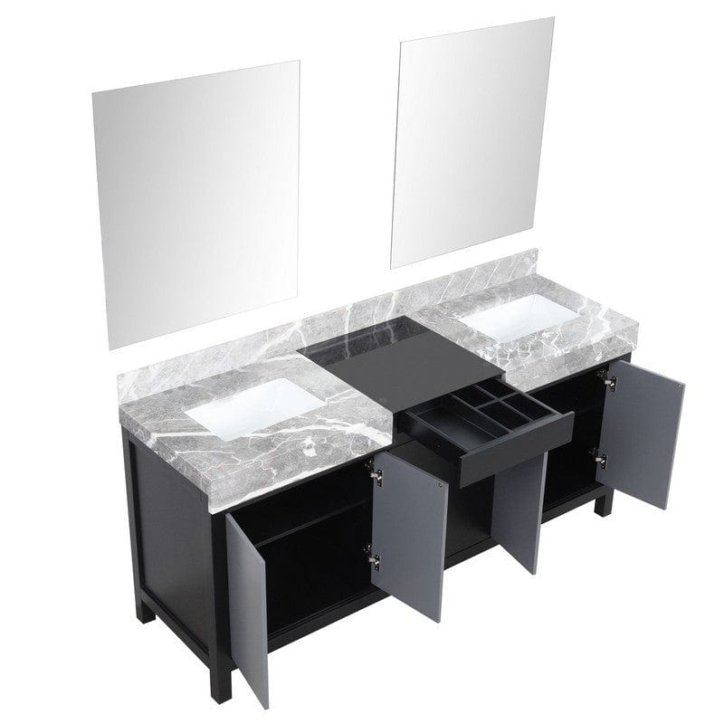 Zilara Transitional Black and Grey 72" Double Vanity, 28" Frameless Mirrors | LZ342272DLISM28