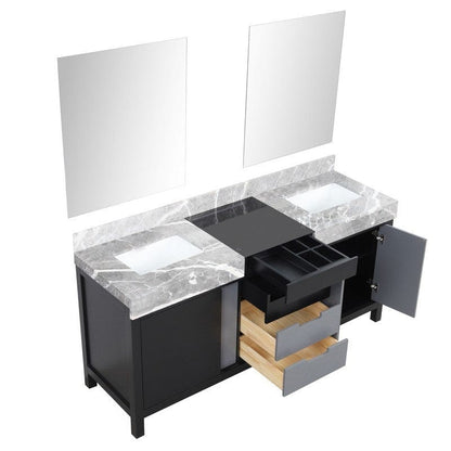 Zilara Transitional Black and Grey 72" Double Vanity, 28" Frameless Mirrors | LZ342272DLISM28