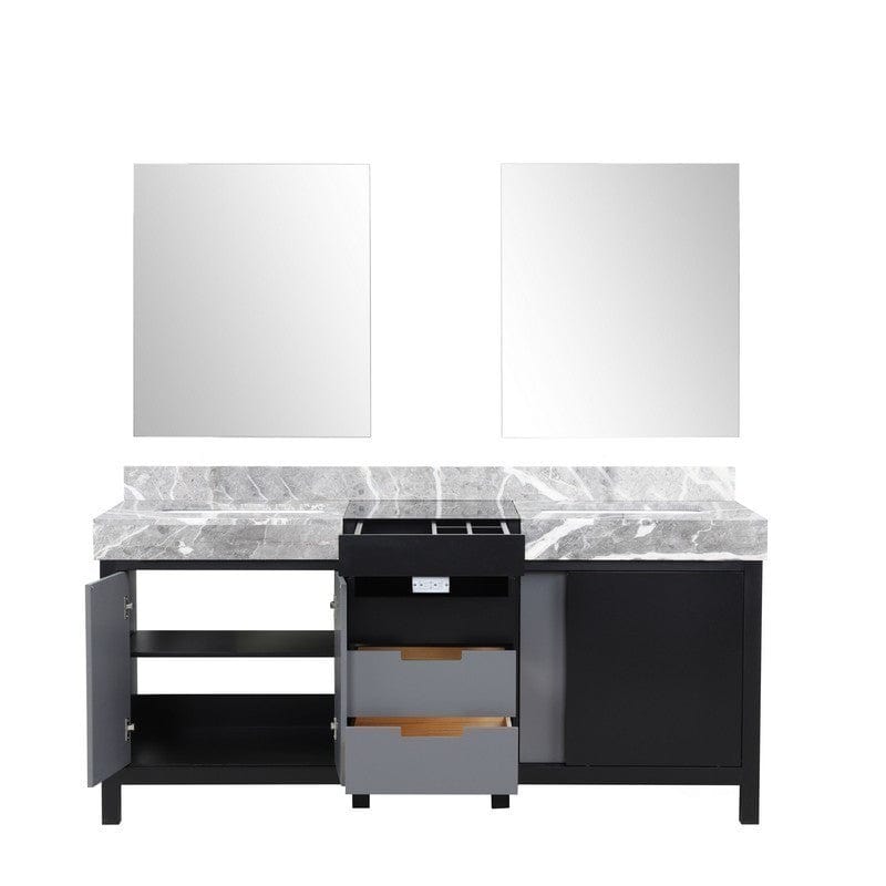 Zilara Transitional Black and Grey 72" Double Vanity, 28" Frameless Mirrors | LZ342272DLISM28