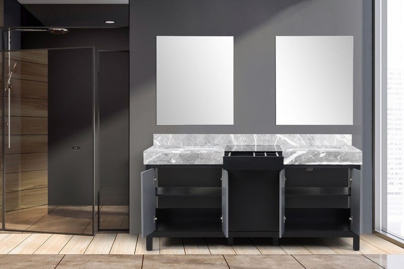 Zilara Transitional Black and Grey 72" Double Vanity, 28" Frameless Mirrors | LZ342272DLISM28