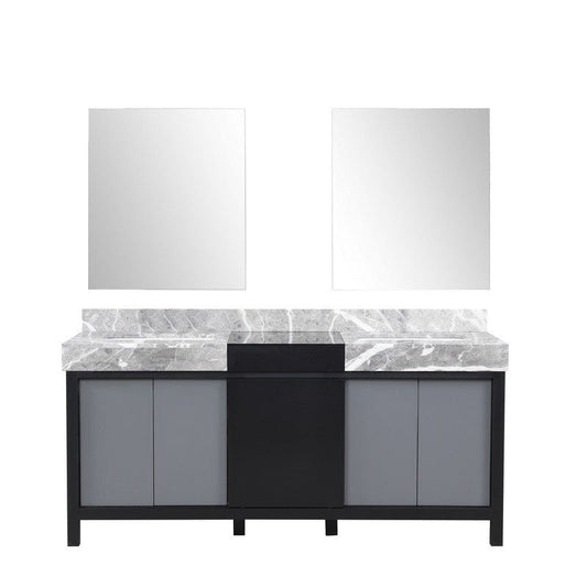 Zilara Transitional Black and Grey 72" Double Vanity, 28" Frameless Mirrors | LZ342272DLISM28