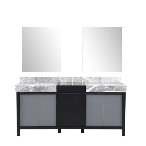 Zilara Transitional Black and Grey 72 Double Vanity, 28 Frameless Mirrors | LZ342272DLISM28