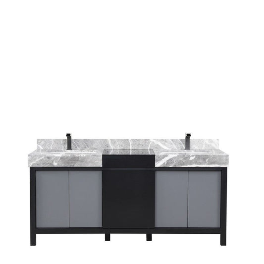 Zilara Transitional Black and Grey 72" Double Vanity, Balzani Gun Metal Faucet Set | LZ342272DLISFBG